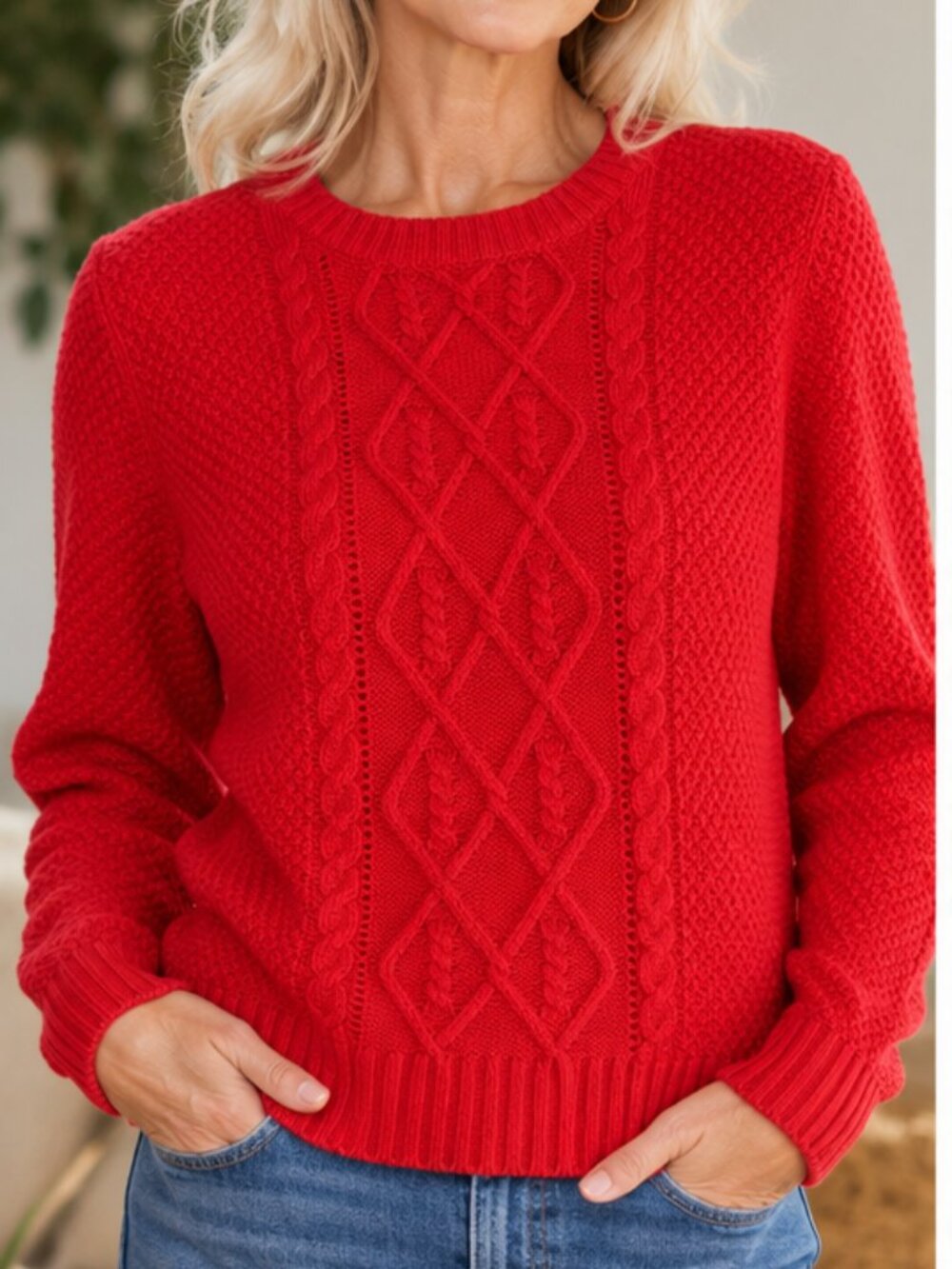 NWT Vintage Copper Key Red Cable Knit Sweater Women’s Size L